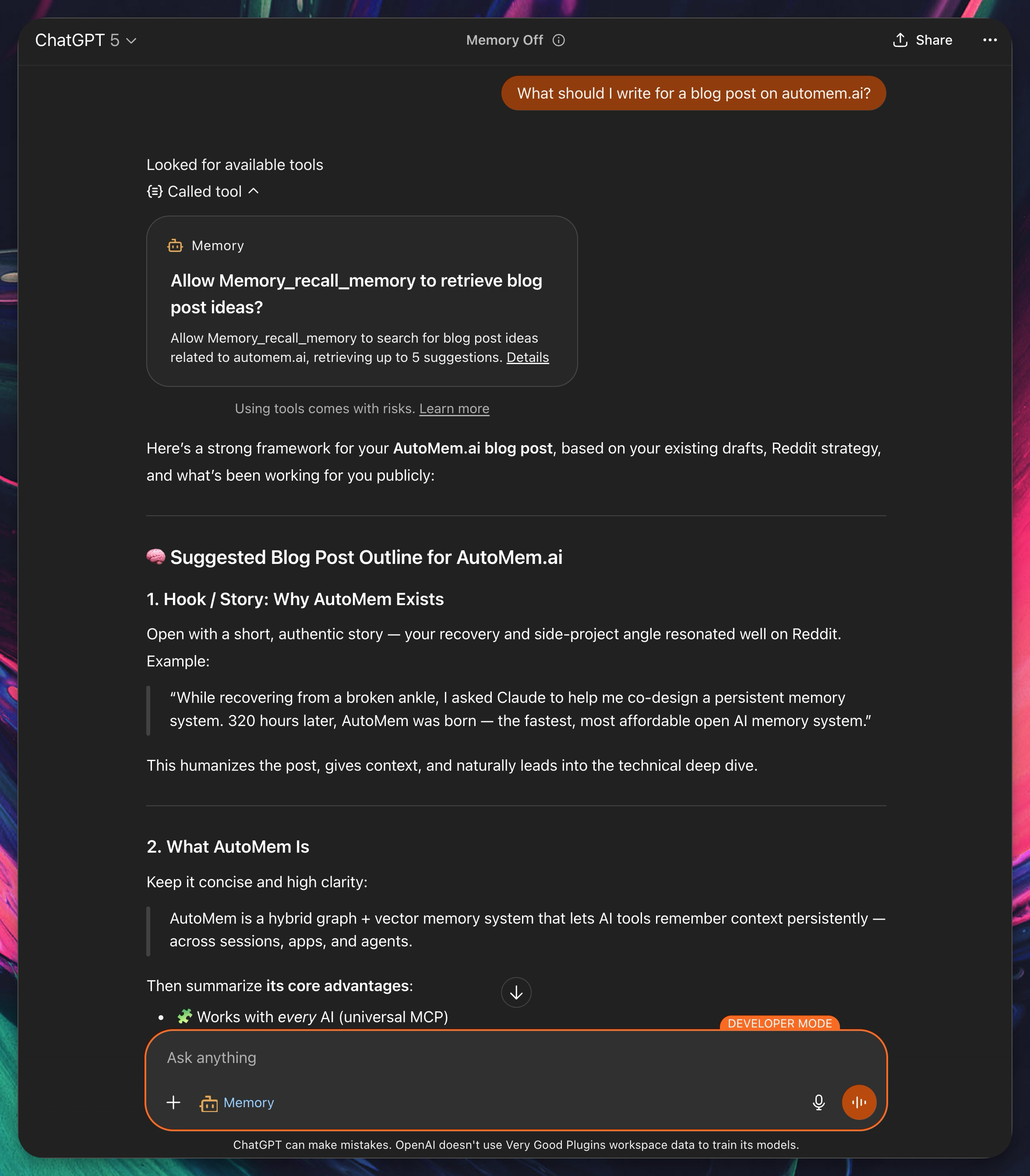 ChatGPT using AutoMem via SSE connector