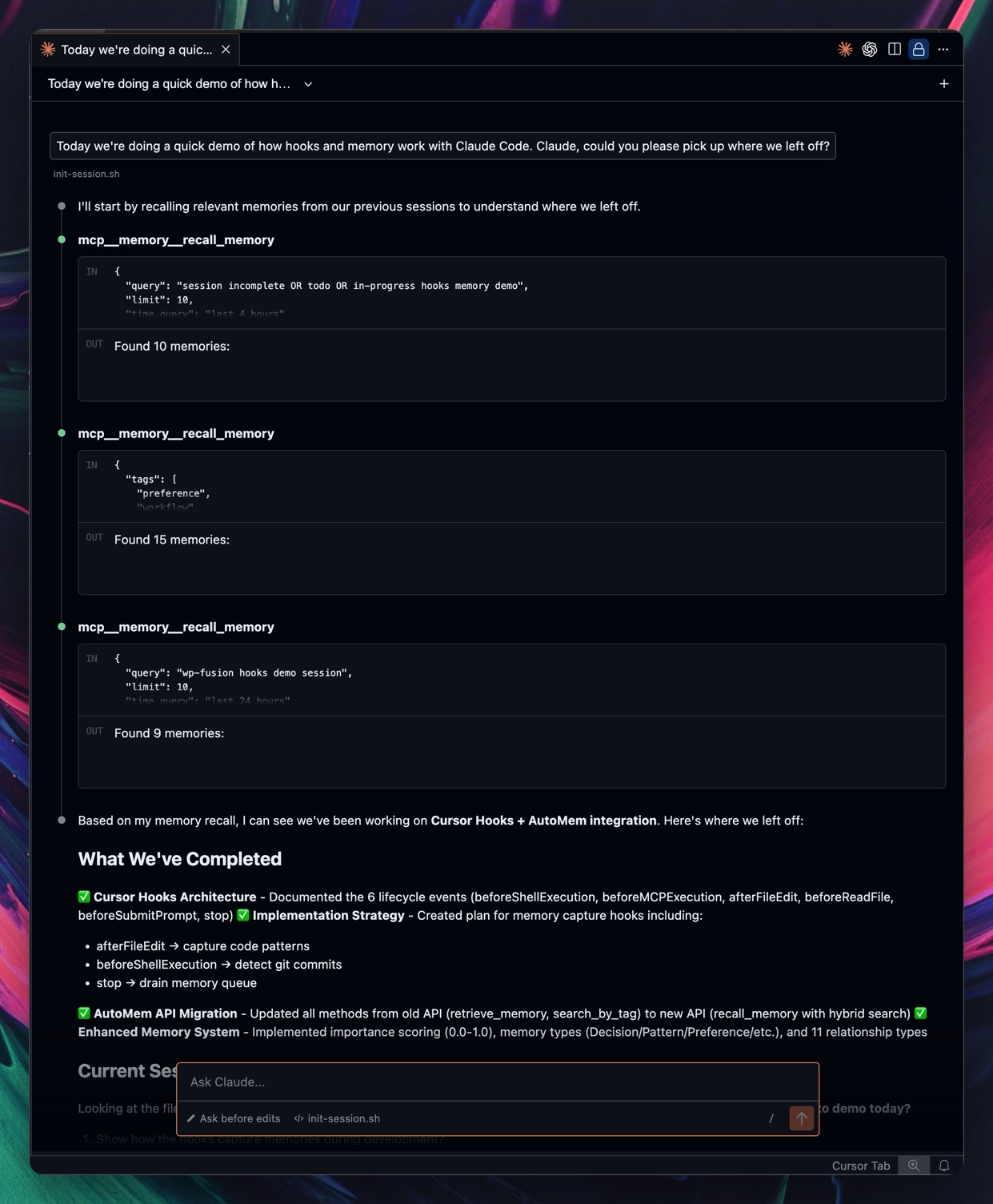 Claude Code with git commits auto-stored