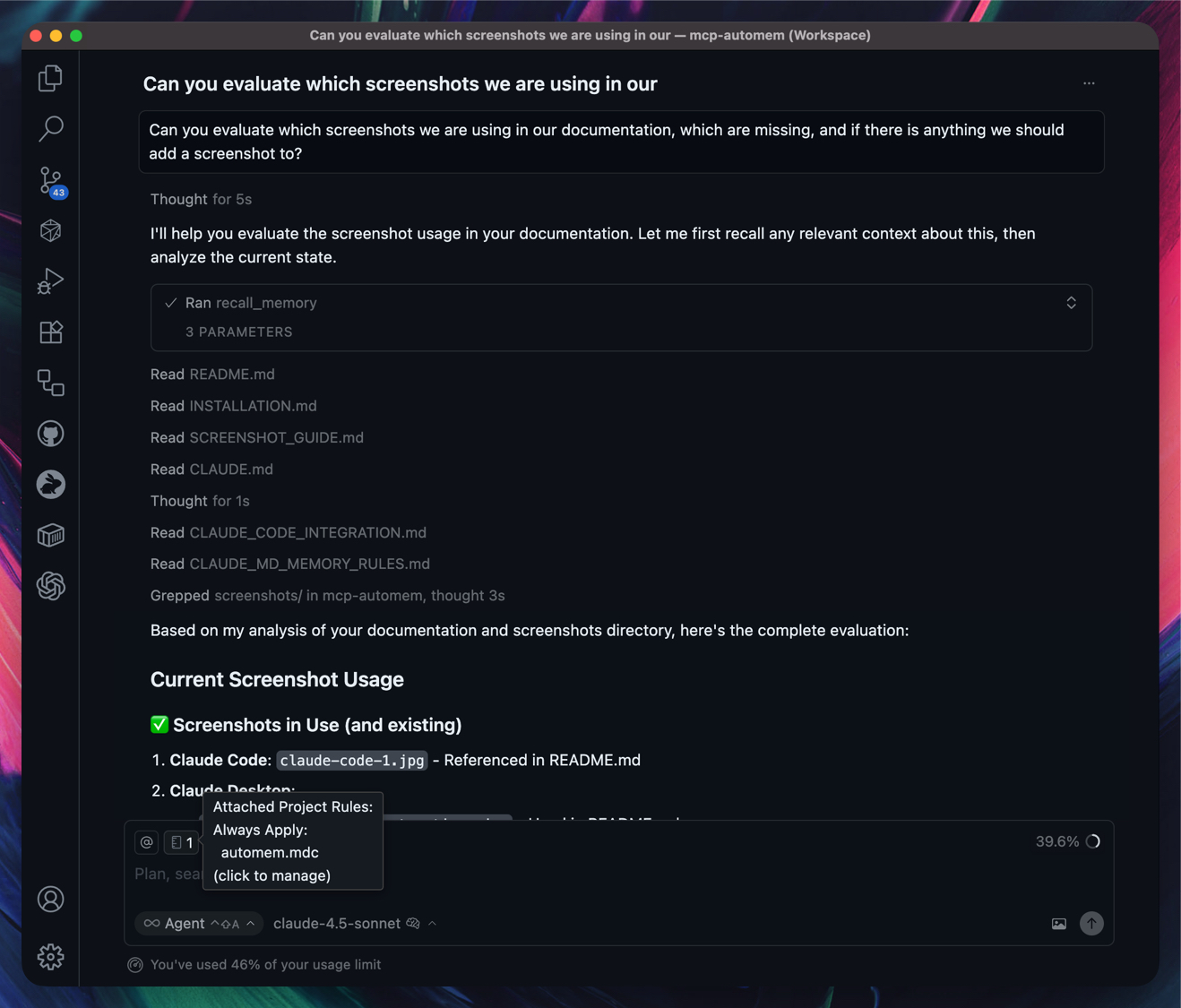 Cursor IDE with automem.mdc rules